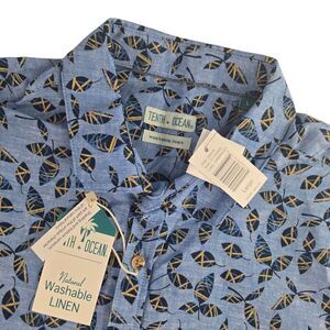 Tenth +‎ Ocean F112X4042 Mens Large Blue Leaf S/S Button Washable Linen Shirt
